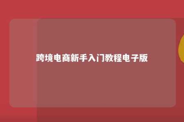 跨境电商新手入门教程电子版 跨境电商入门基础